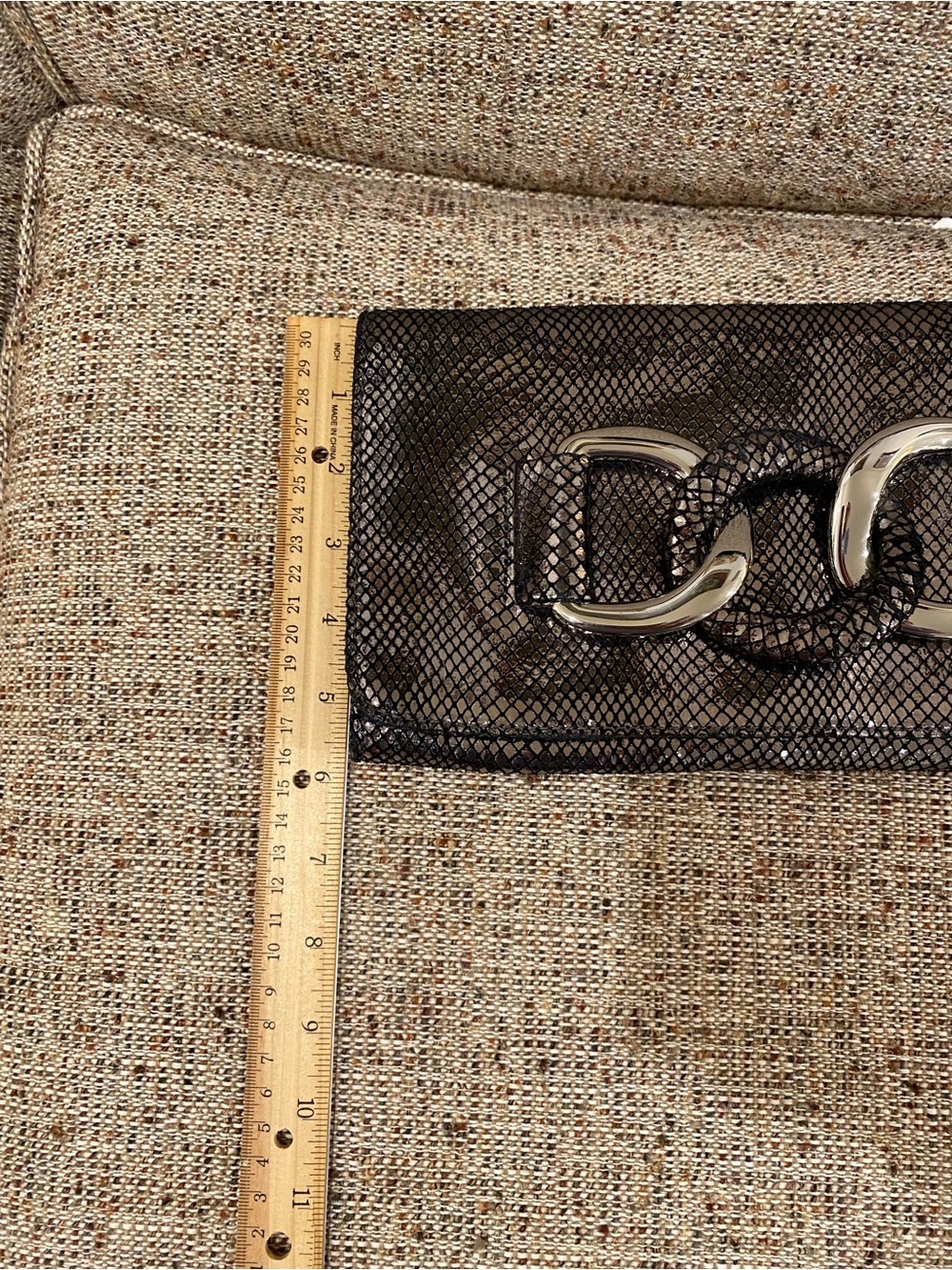 Vintage Brand New MK Black Metallic Snakeskin-Effect Clutch with Silver Buckle - Picture 8 of 16